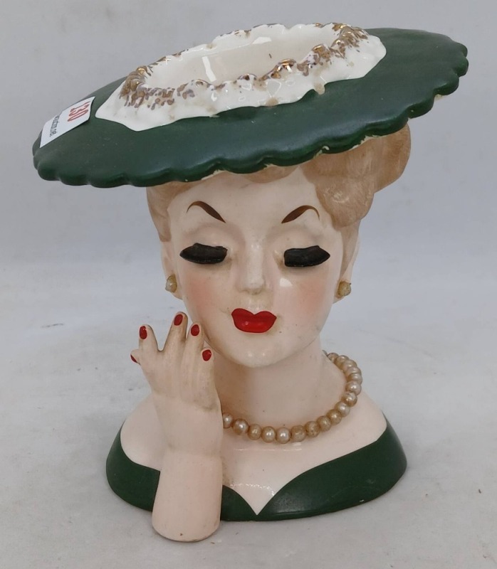 1958 Napco Lady Head Vase with Green Hat