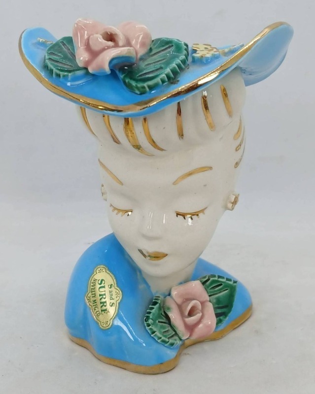 S and S Surre Ceramic Lady Head Vase