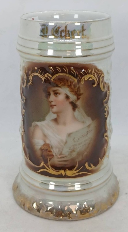 Decorative Lusterware Beer Stein with Portrait