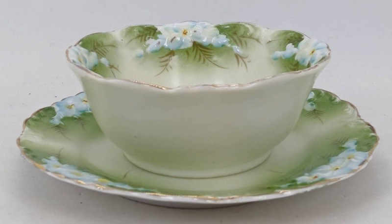 Handpainted Porcelain Condiment Bowl w/underplate
