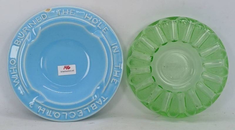 Blue Ceramic Ashtray and Pro-Tec-To Advertising Ashtray