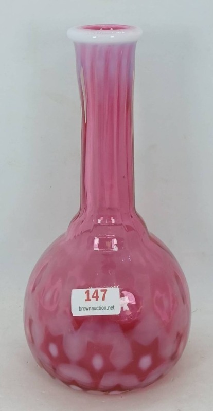 Cranberry Opalescent Vase With Stick Neck