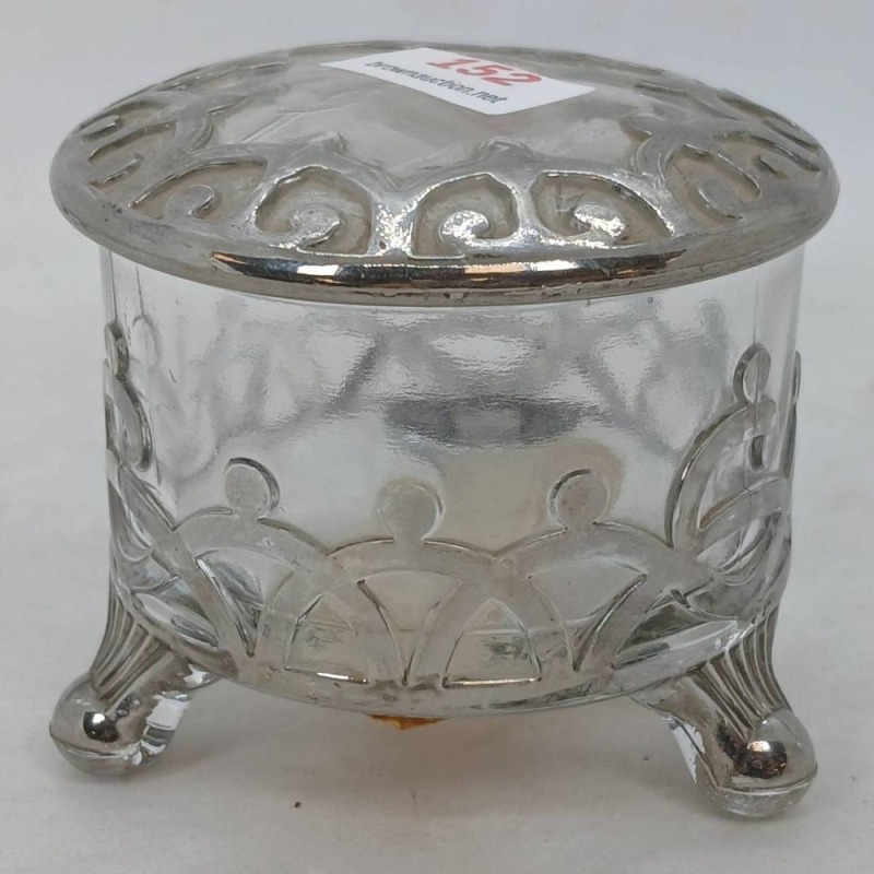 Glass Trinket Box with Metal Lid and Feet