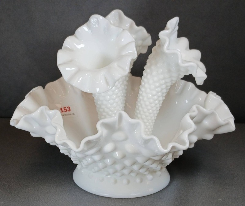 White Hobnail Milk Glass Epergne Vase
