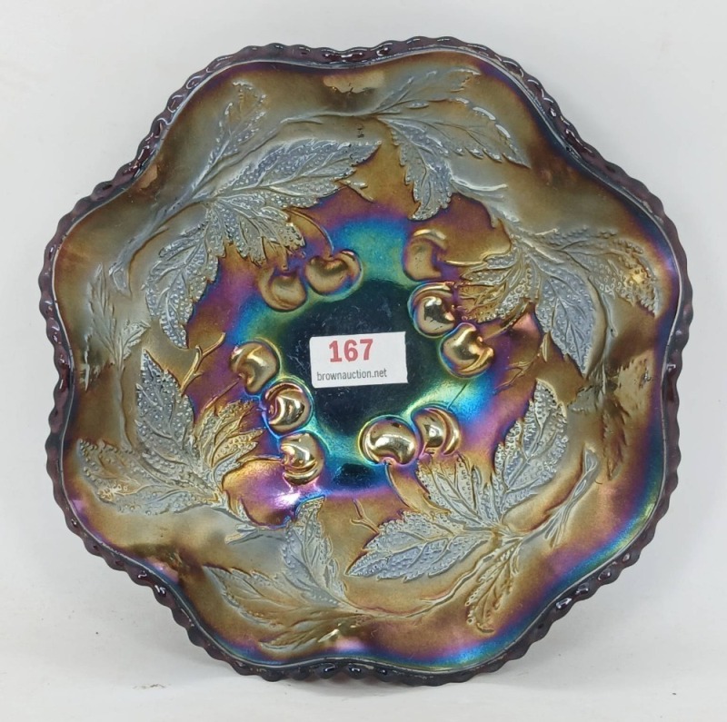 Dugan Carnival Glass Cherries Bowl