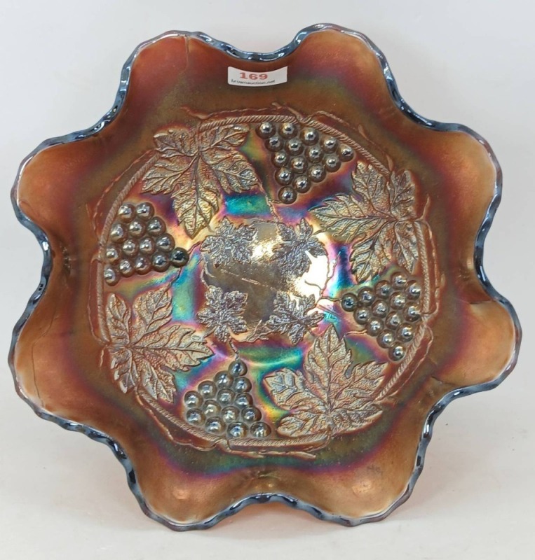 Fenton Carnival Glass Grape and Cable Bowl