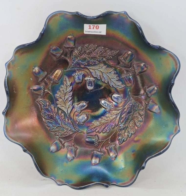 Fenton Carnival Glass Acorn Cobalt Bowl