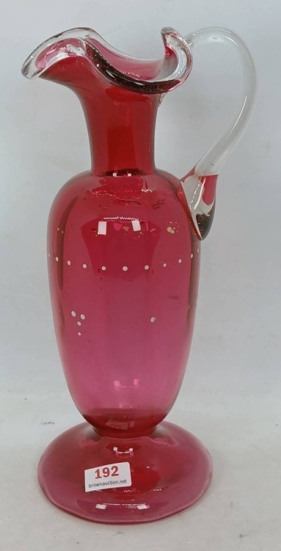 Cranberry Glass Pitcher with Applied Handle