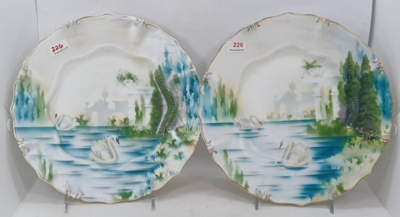 RS Prussia Porcelain Plates with Swan Motif
