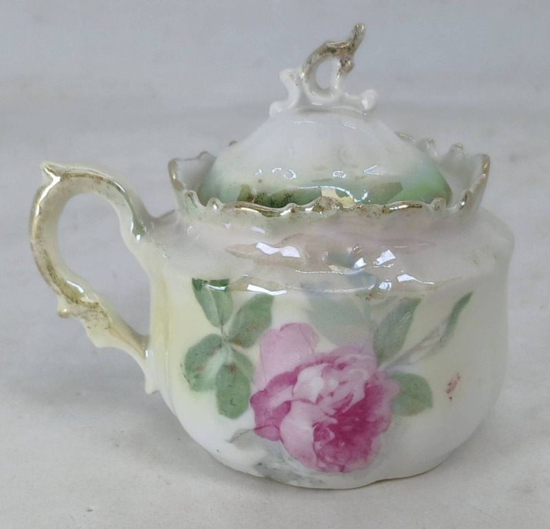 Handpainted Porcelain Mustard Pot With Lid