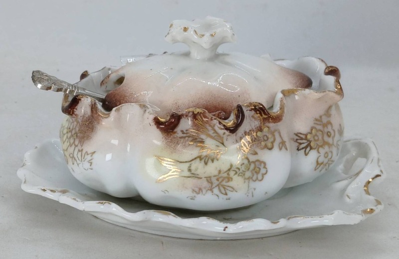 Handpainted Porcelain Lidded Mustard Pot