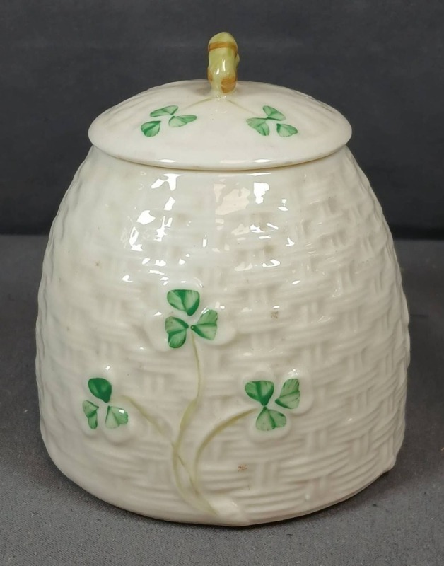 Belleek Porcelain Shamrock Honey Pot