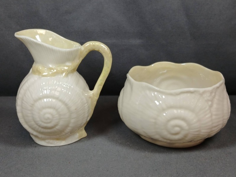 Belleek Irish Shell Creamer and Sugar Bowl Set