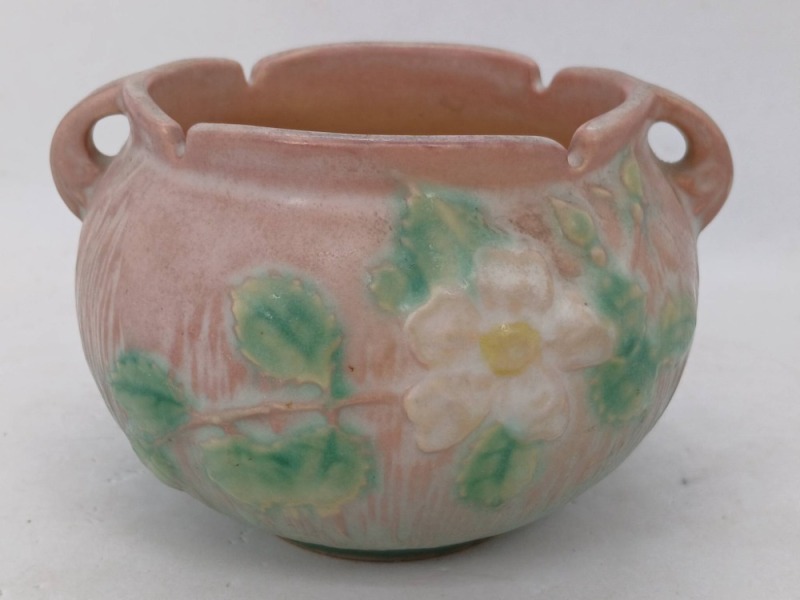 Roseville White Rose Jardiniere in Pink