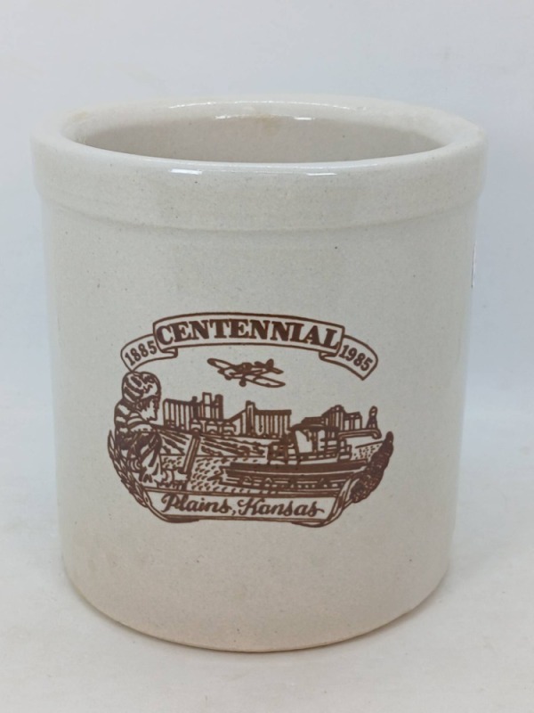 Centennial Commemorative Stoneware Crock, Plains, Kansas