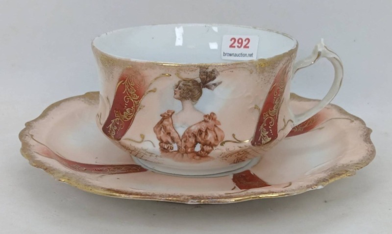 Royal Saxe Germany Porcelain Portrait Tea Cup and Saucer