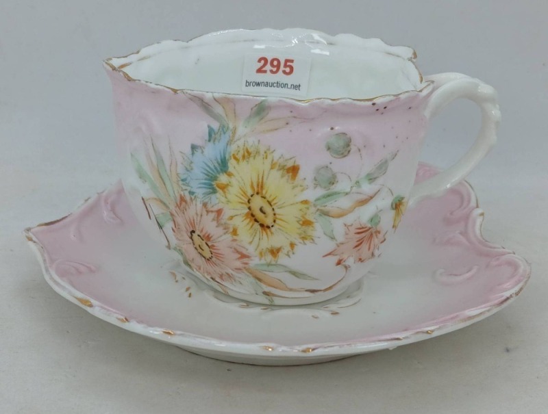 RS Germany Heart-shaped Pink Floral Teacup and Saucer