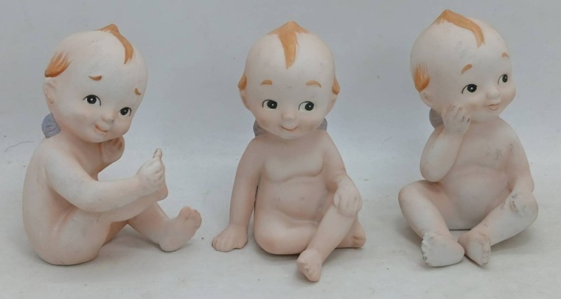 3 Lefton Bisque Porcelain Kewpie Figurines