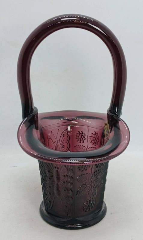 Fenton Plum Glass Basket with Embossed Details