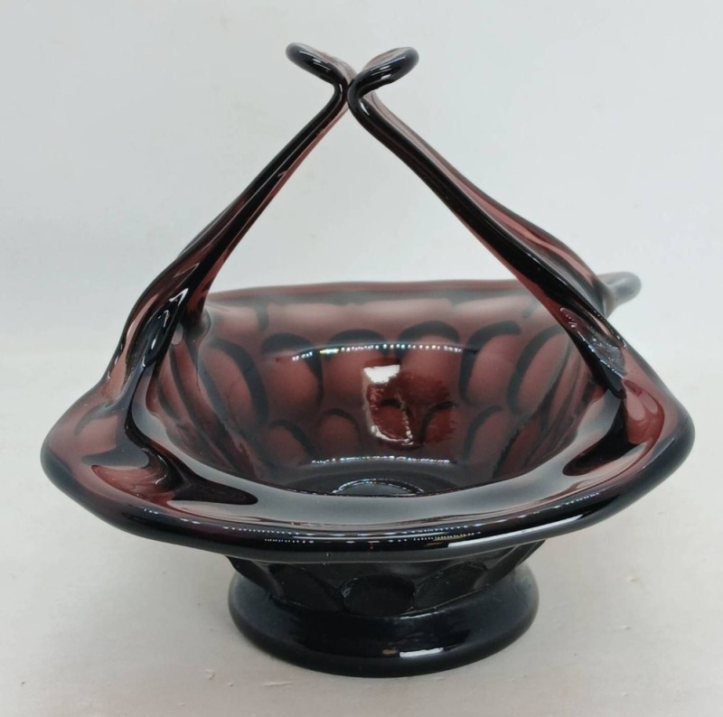 Fenton Plum Glass Basket with Star Detail Base
