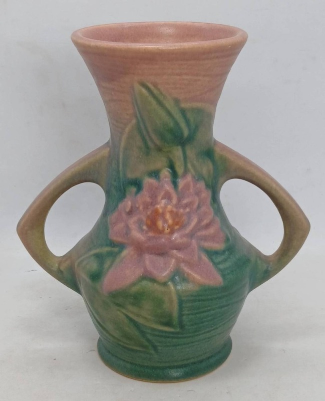 Roseville Water Lily 73-6" Vase in Pink/Green