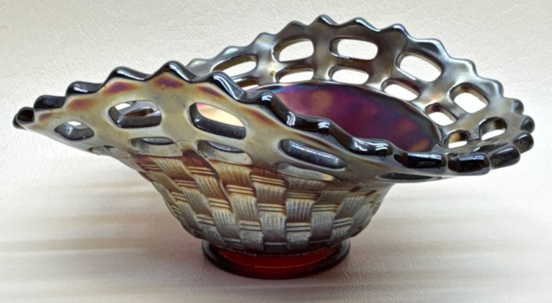 Carnival Glass Basketweave Bowl