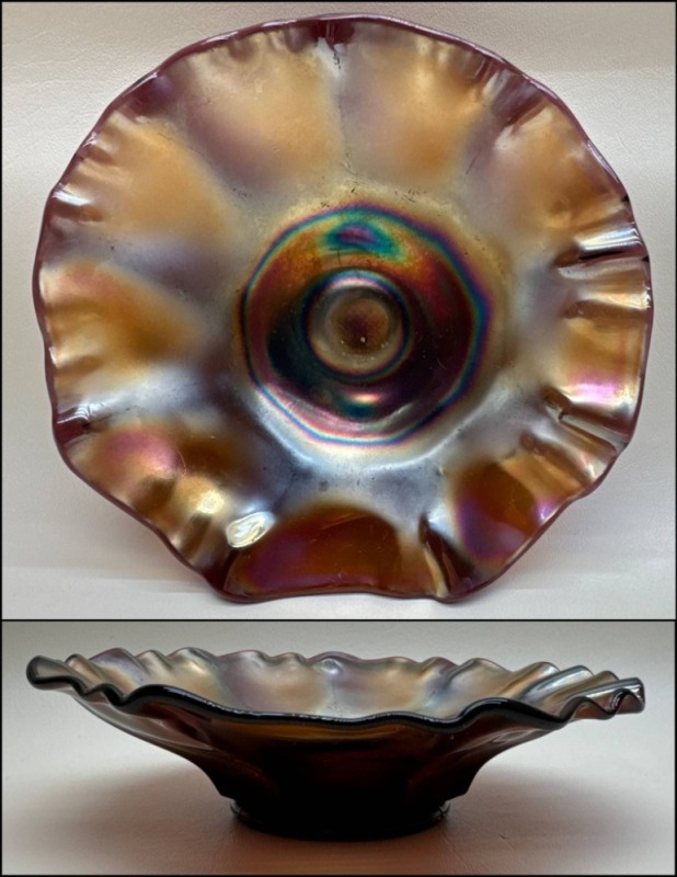 Carnival Glass Ruffled Bowl in Iridescent Finish
