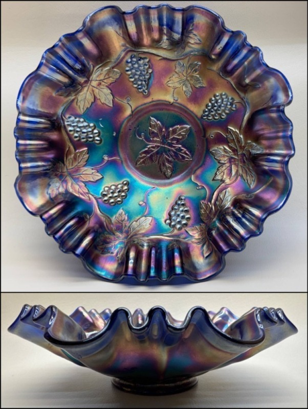 Fenton Carnival Glass Grape and Cable Bowl