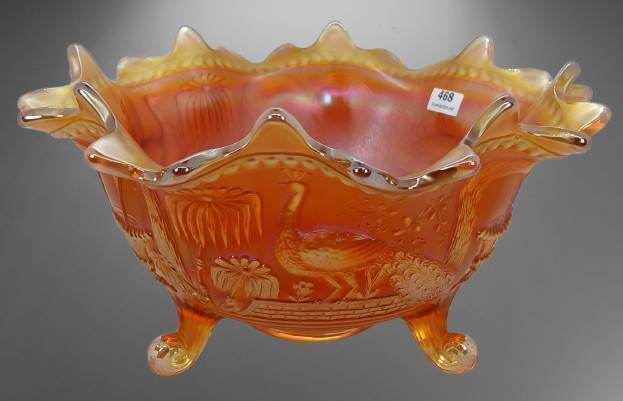Northwood Carnival Glass Peacock at Fountain Bowl, Marigold