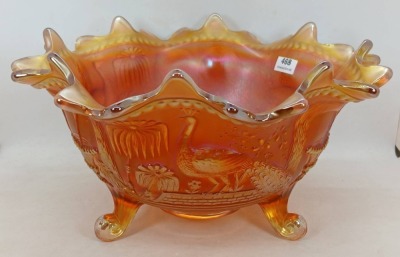 Northwood Carnival Glass Peacock at Fountain Bowl, Marigold - 2