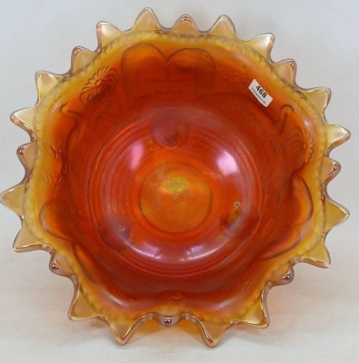 Northwood Carnival Glass Peacock at Fountain Bowl, Marigold - 3
