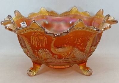 Northwood Carnival Glass Peacock at Fountain Bowl, Marigold - 5