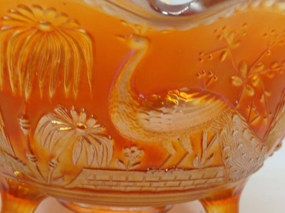 Northwood Carnival Glass Peacock at Fountain Bowl, Marigold - 6