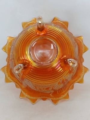 Northwood Carnival Glass Peacock at Fountain Bowl, Marigold - 8