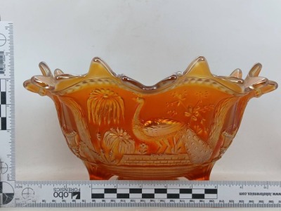 Northwood Carnival Glass Peacock at Fountain Bowl, Marigold - 10