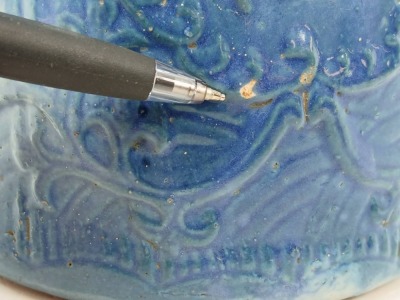 Blue and White Salt Glaze Stoneware Pitcher - 8