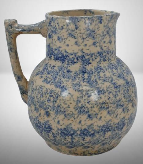 Stoneware Pitcher with Blue Spongeware Design
