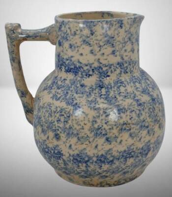 Stoneware Pitcher with Blue Spongeware Design