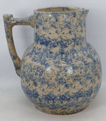 Stoneware Pitcher with Blue Spongeware Design - 2