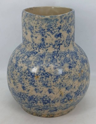 Stoneware Pitcher with Blue Spongeware Design - 3