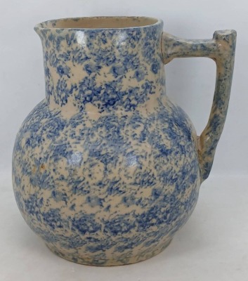 Stoneware Pitcher with Blue Spongeware Design - 4