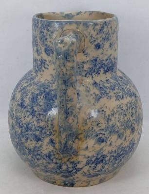 Stoneware Pitcher with Blue Spongeware Design - 5