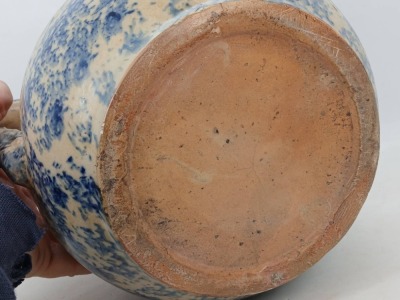 Stoneware Pitcher with Blue Spongeware Design - 6