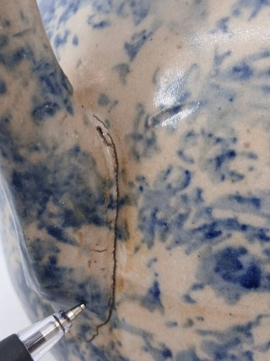 Stoneware Pitcher with Blue Spongeware Design - 7