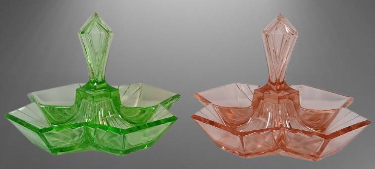 (2) Indiana Glass Pyramid Relish Dishes