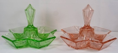 (2) Indiana Glass Pyramid Relish Dishes - 2