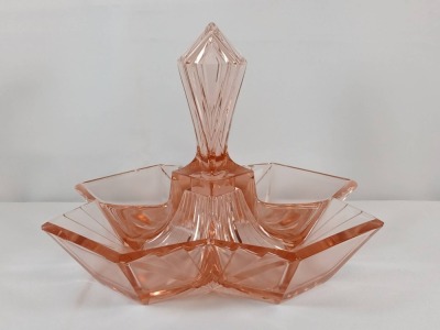 (2) Indiana Glass Pyramid Relish Dishes - 9