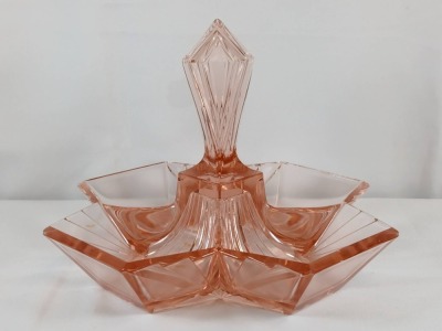 (2) Indiana Glass Pyramid Relish Dishes - 11