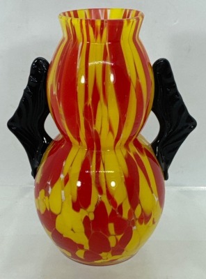Czech Art Glass Vase With Applied Handles - 2