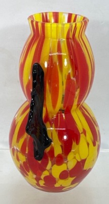 Czech Art Glass Vase With Applied Handles - 3